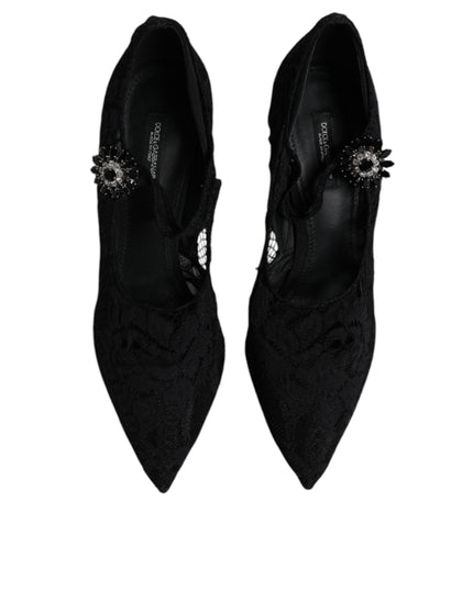 Dolce & Gabbana Black Lace Crystals Mary Jane Pumps Shoes