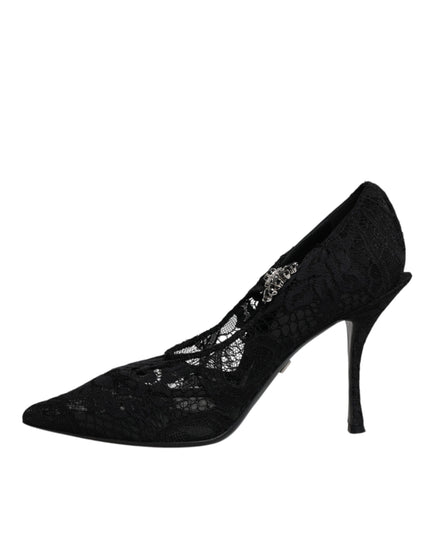 Dolce & Gabbana Black Lace Crystals Mary Jane Pumps Shoes
