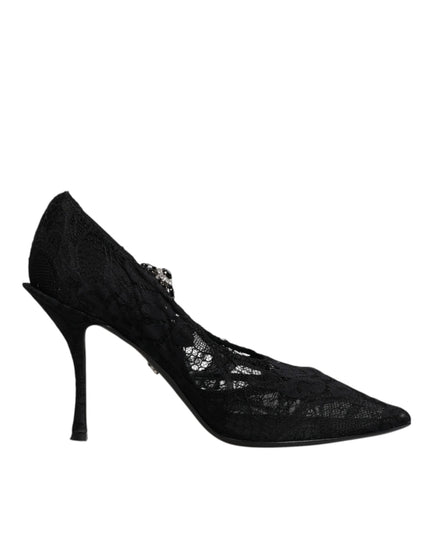 Dolce & Gabbana Black Lace Crystals Mary Jane Pumps Shoes