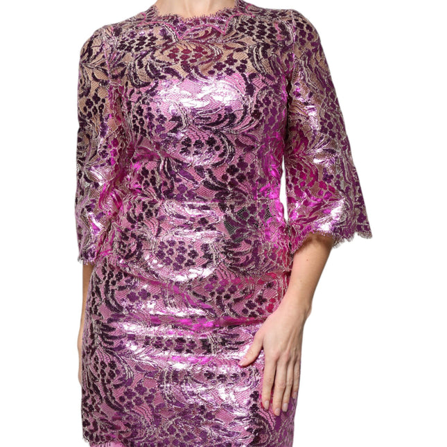 Dolce & Gabbana Metallic Fuchsia Floral Sheath Mini Dress