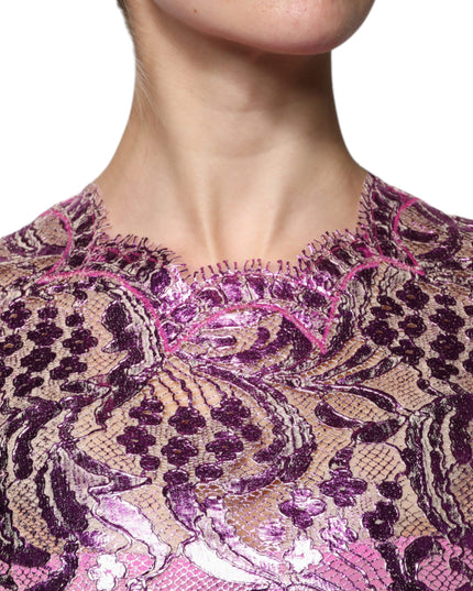 Dolce & Gabbana Metallic Fuchsia Floral Sheath Mini Dress