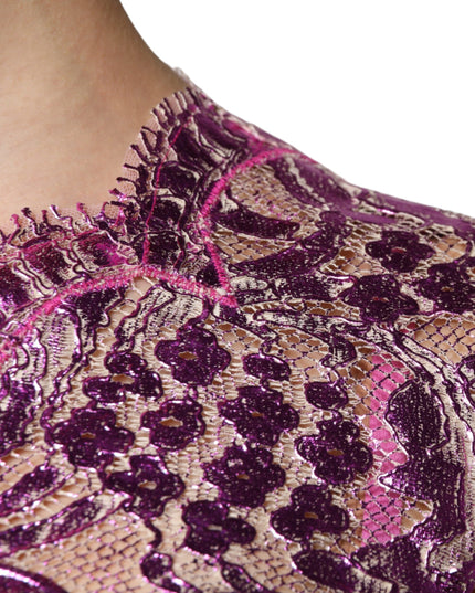 Dolce & Gabbana Metallic Fuchsia Floral Sheath Mini Dress