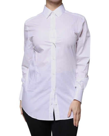 Dolce & Gabbana White Cotton Collared Long Sleeves Shirt Top