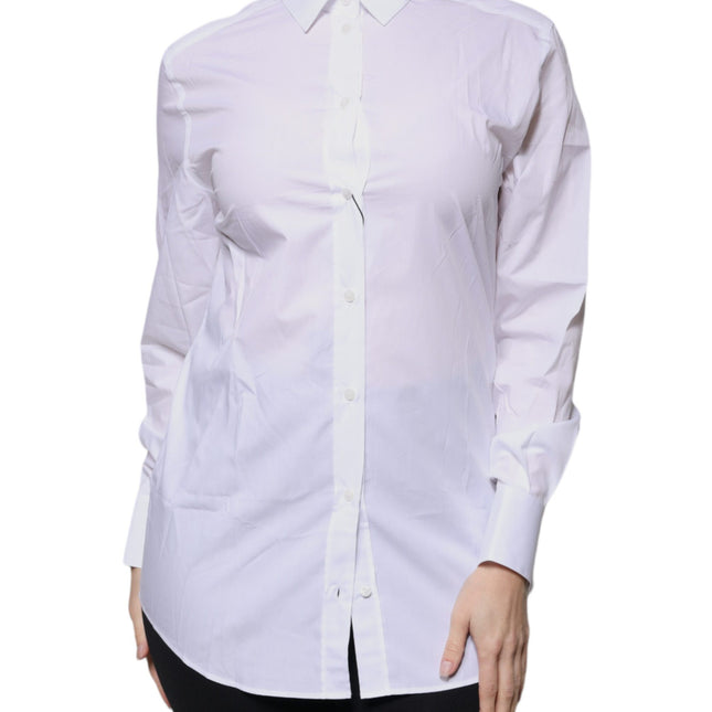 Dolce & Gabbana White Cotton Collared Long Sleeves Shirt Top