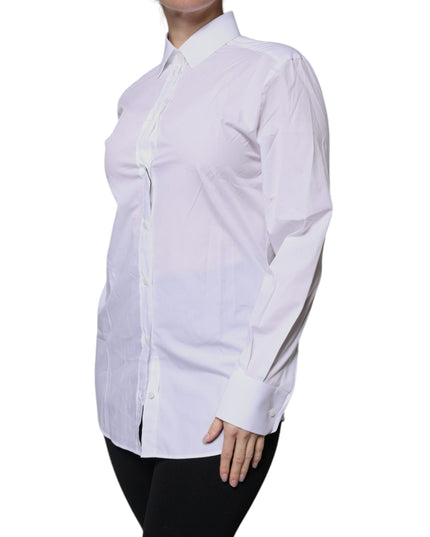 Dolce & Gabbana White Cotton Collared Long Sleeves Shirt Top