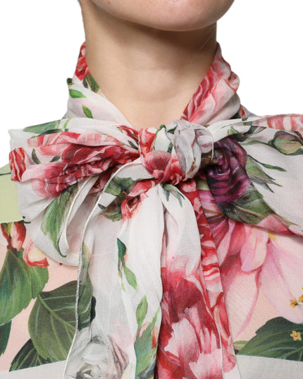 Dolce & Gabbana Multicolor Floral Patchwork Ascot Collar Top