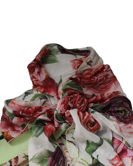 Dolce & Gabbana Multicolor Floral Patchwork Ascot Collar Top
