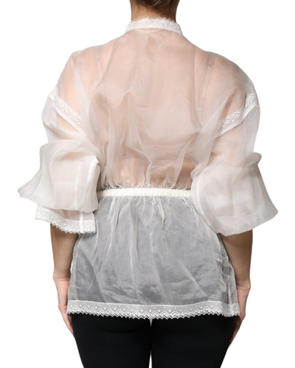 Dolce & Gabbana White Ascot Collar Long Sleeves Blouse Top