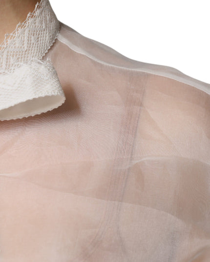 Dolce & Gabbana White Ascot Collar Long Sleeves Blouse Top