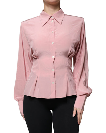 Dolce & Gabbana Pink Cotton Long Sleeves Collared Blouse Top