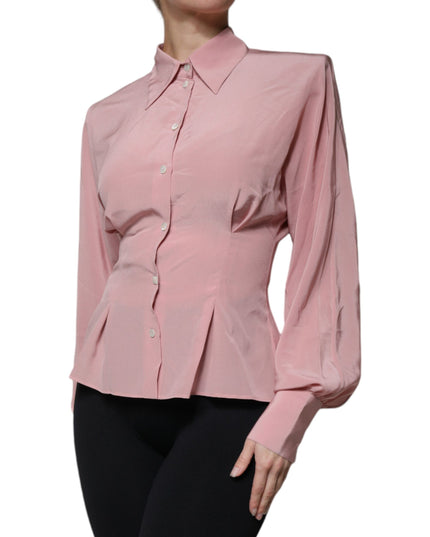 Dolce & Gabbana Pink Cotton Long Sleeves Collared Blouse Top