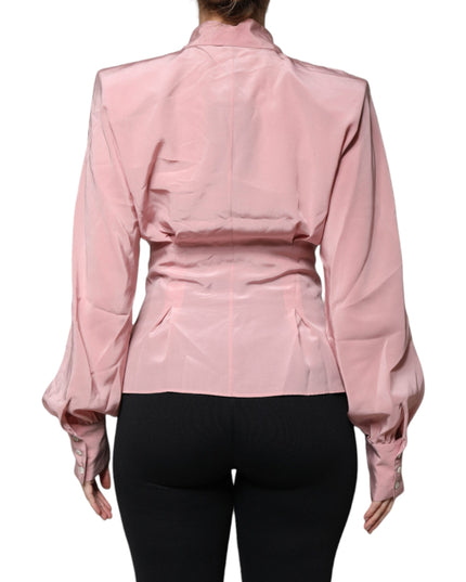 Dolce & Gabbana Pink Cotton Long Sleeves Collared Blouse Top