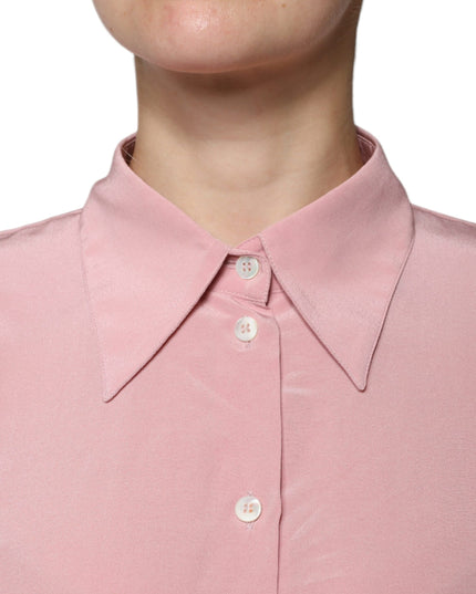 Dolce & Gabbana Pink Cotton Long Sleeves Collared Blouse Top