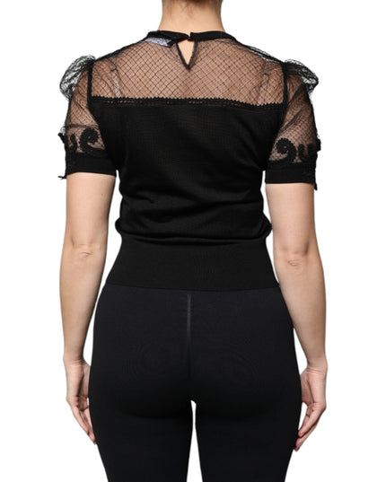 Dolce & Gabbana Black Floral Lace Short Sleeves Blouse Top