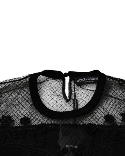 Dolce & Gabbana Black Floral Lace Short Sleeves Blouse Top