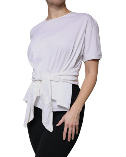 Dolce & Gabbana White Cotton Silk Round Neck Wrap Blouse Top