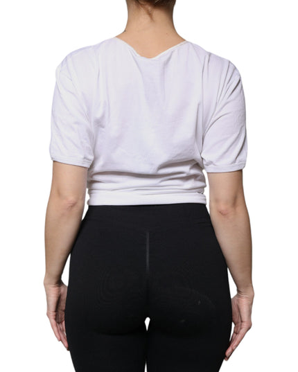 Dolce & Gabbana White Cotton Silk Round Neck Wrap Blouse Top