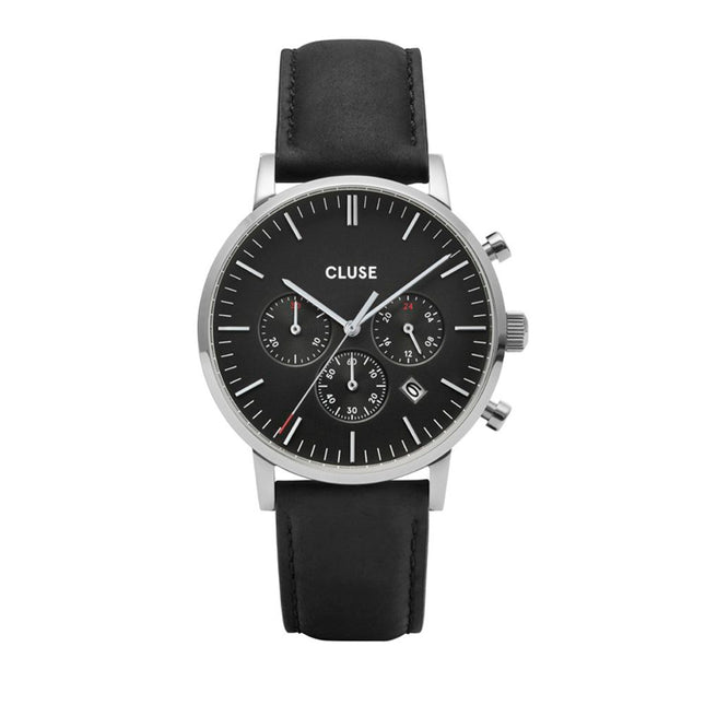Cluse Black Leather Dress Watch