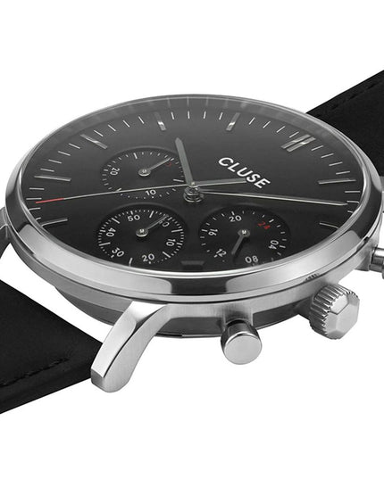 Cluse Black Leather Dress Watch