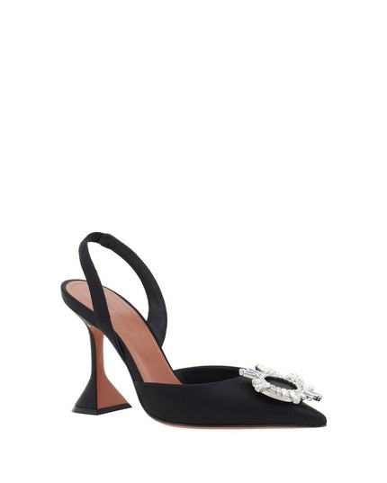 Amina Muaddi Black Calf Leather Bos Taurus High Heel Pumps