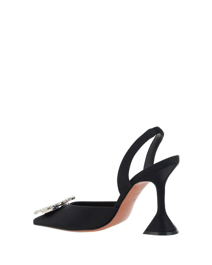 Amina Muaddi Black Calf Leather Bos Taurus High Heel Pumps