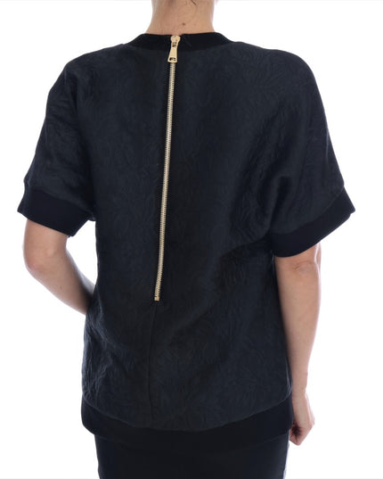 Dolce & Gabbana Black Brocade Cocktail Crystal Sweater