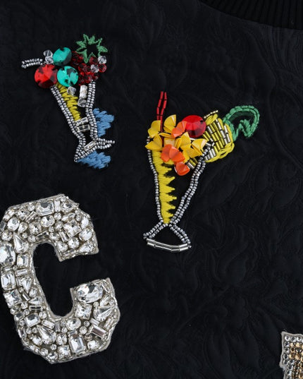 Dolce & Gabbana Black Brocade Cocktail Crystal Sweater