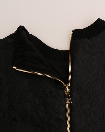 Dolce & Gabbana Black Brocade Cocktail Crystal Sweater