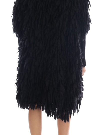 Dolce & Gabbana Black Fringes Wool Pullover Sweater