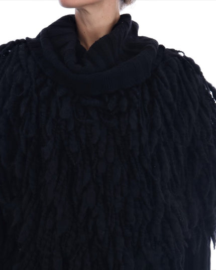 Dolce & Gabbana Black Fringes Wool Pullover Sweater
