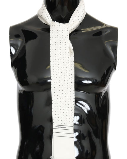Dolce & Gabbana White Polka Dotted Silk Skinny Scarf