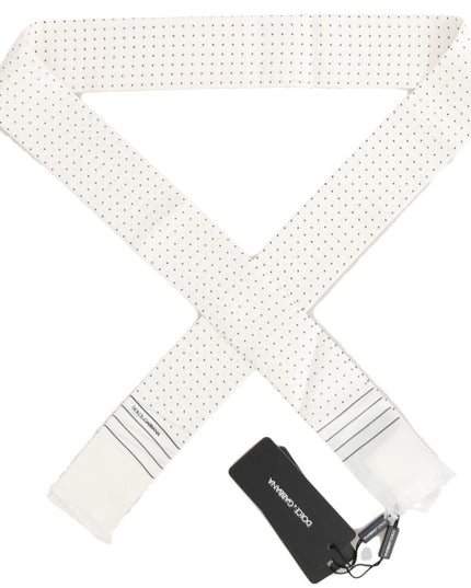Dolce & Gabbana White Polka Dotted Silk Skinny Scarf