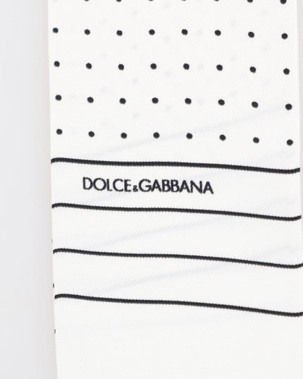 Dolce & Gabbana White Polka Dotted Silk Skinny Scarf