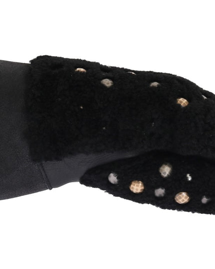 Dolce & Gabbana Black Leather Shearling Studded Gloves