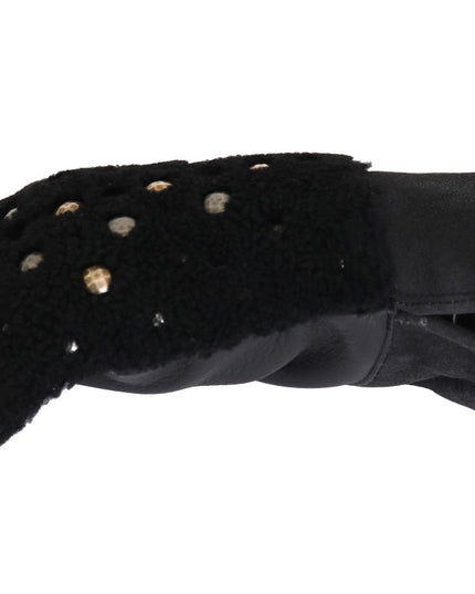 Dolce & Gabbana Black Leather Shearling Studded Gloves