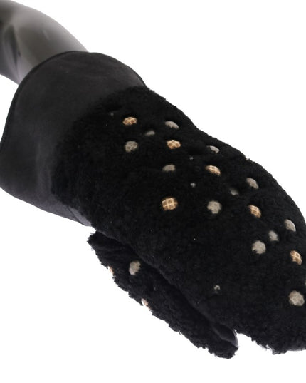 Dolce & Gabbana Black Leather Shearling Studded Gloves