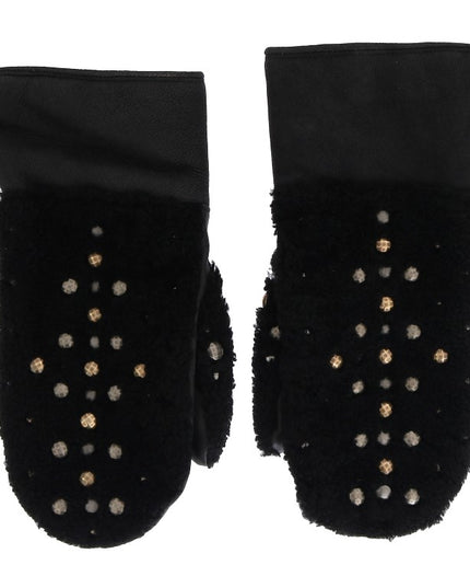 Dolce & Gabbana Black Leather Shearling Studded Gloves
