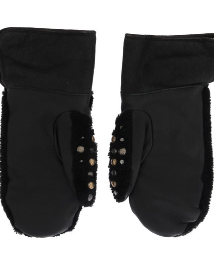 Dolce & Gabbana Black Leather Shearling Studded Gloves