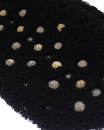Dolce & Gabbana Black Leather Shearling Studded Gloves