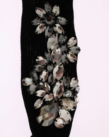 Dolce & Gabbana Black Knitted Floral Clear Crystal Socks