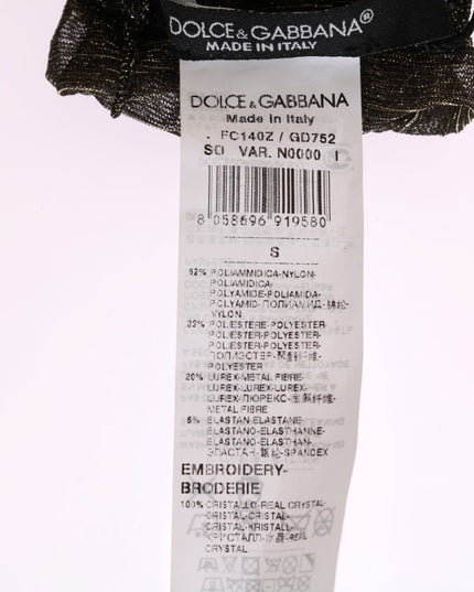 Dolce & Gabbana Black Stretch Floral Clear Crystal Socks