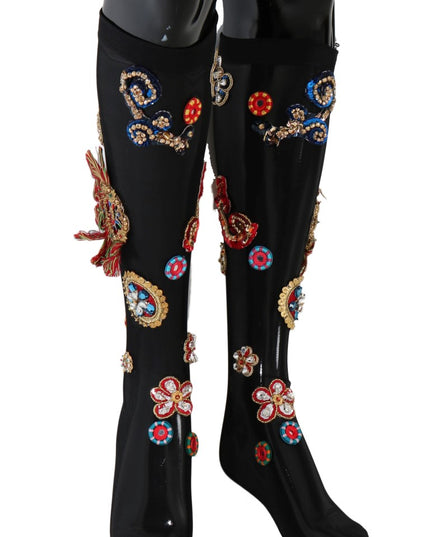 Dolce & Gabbana Black Stretch Carretto Crystal Socks