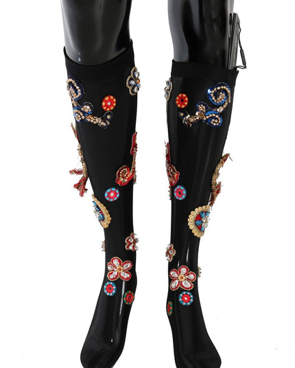 Dolce & Gabbana Black Stretch Carretto Crystal Socks