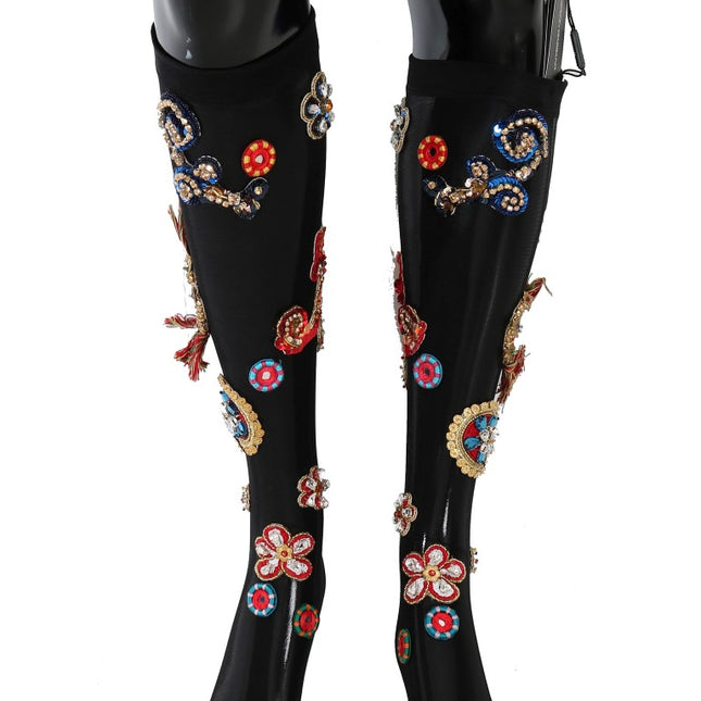 Dolce & Gabbana Black Stretch Carretto Crystal Socks