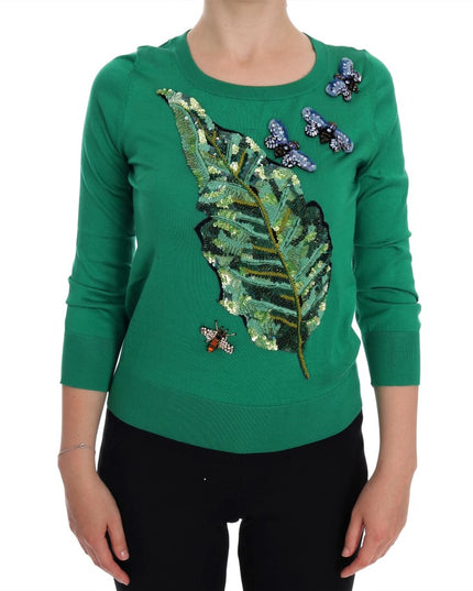 Dolce & Gabbana Green Silk Crystal Banana Sweater