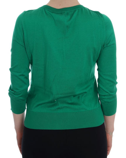 Dolce & Gabbana Green Silk Crystal Banana Sweater