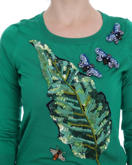 Dolce & Gabbana Green Silk Crystal Banana Sweater