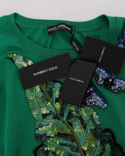 Dolce & Gabbana Green Silk Crystal Banana Sweater