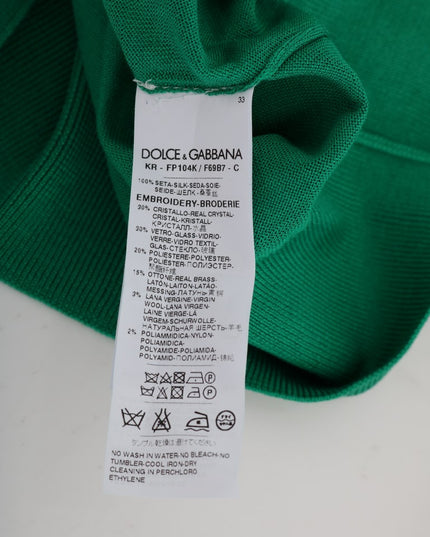 Dolce & Gabbana Green Silk Crystal Banana Sweater