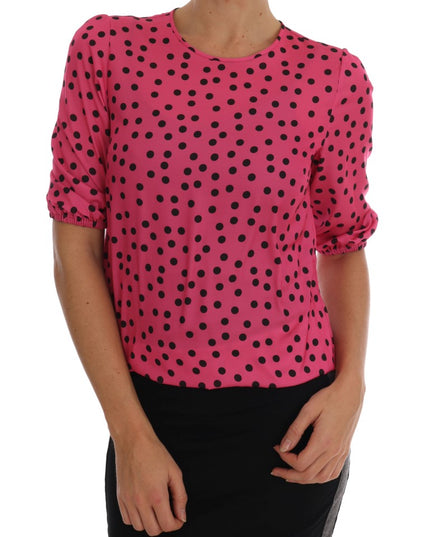 Dolce & Gabbana Pink Polka Dotted Silk Blouse